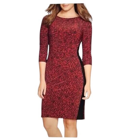 Lauren Ralph Lauren Dress Black White Floral Stretch Knit V-Neck Ruched  Size 4 - Picture 1 of 10